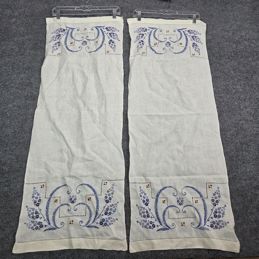 2 Vintage Hand Stitched Table Runner Floral design Blue Bonnet Cottagecore‎